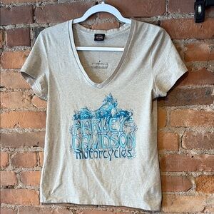 Harley-Davidson Cream and Blue Fitted Short Sleeve Tee